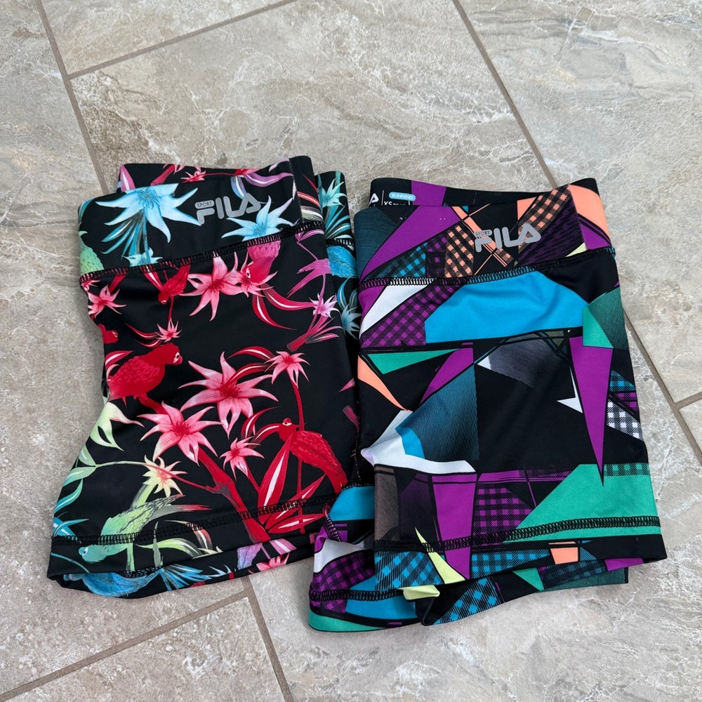 Fila Tropical and Geometric Print Spandex Bike Shorts Size XS